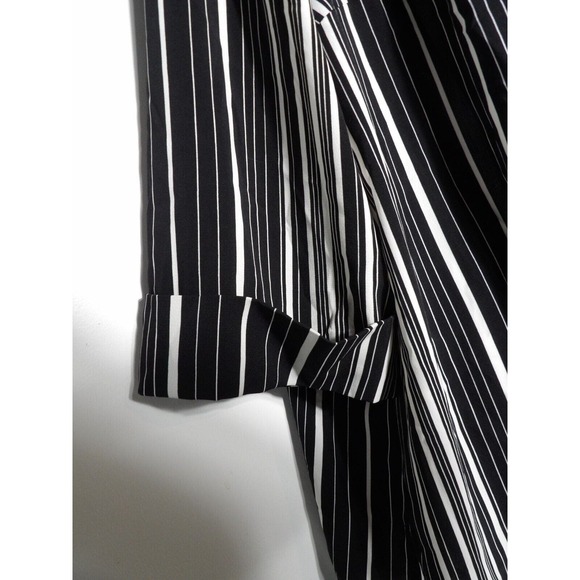 Catherines 1X 18/20 Blouse Black White Striped Collared Button Office Career - Picture 4 of 11